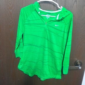 Nike Green Hooded T with Long Sleeves, Ladies 1/4 Zip,right side rear picket and